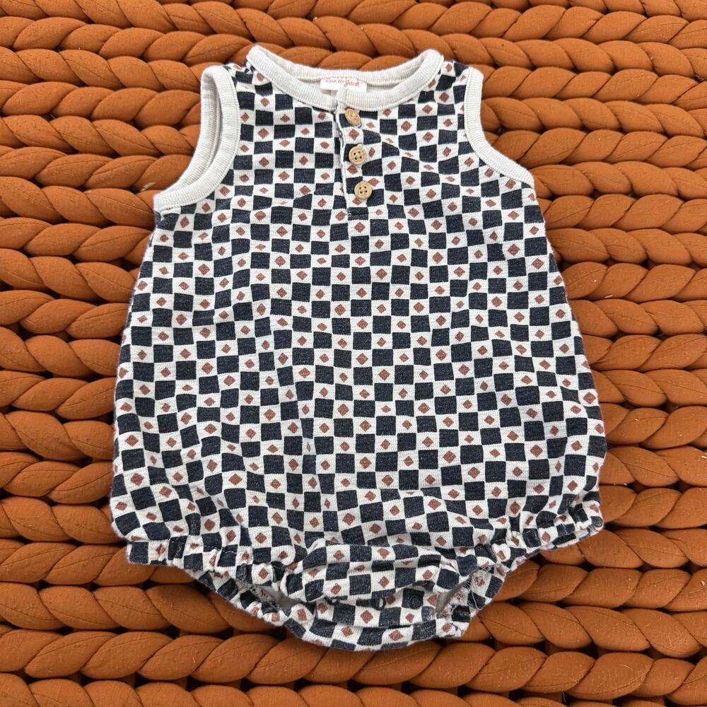Cat & Jack Baby Bubble Romper Boys 6-9 Months Retro Henley Button Sleeveless